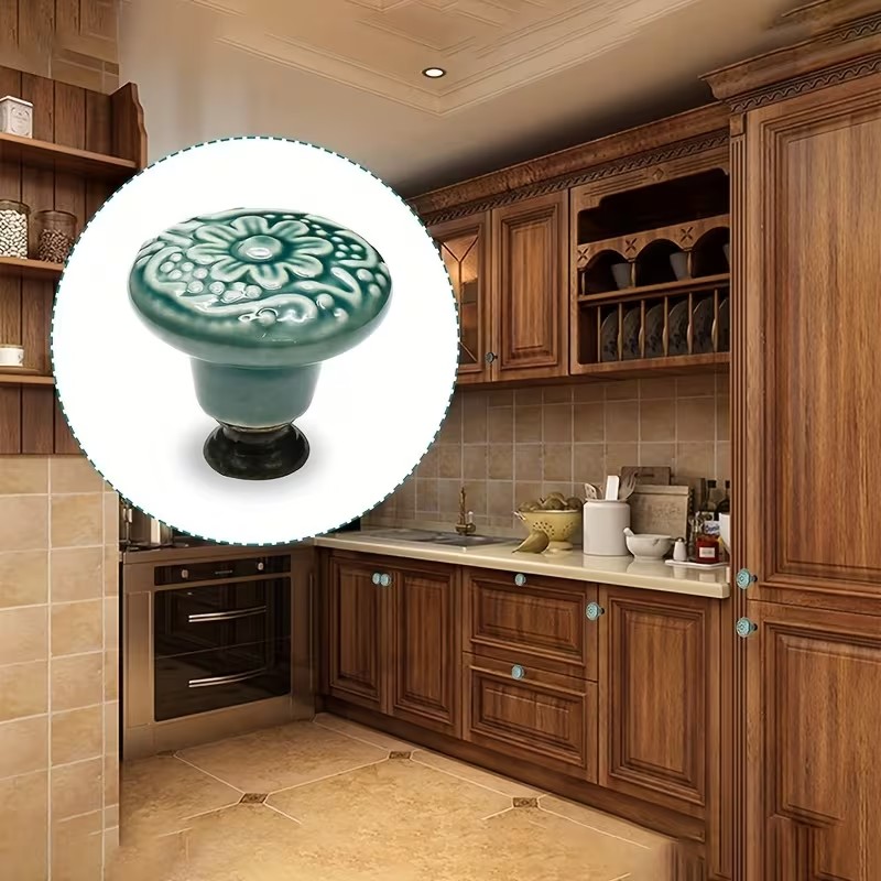 Furniture Home Hardware - 12pcs Ceramic Cabinet Knobs, Floral Design,